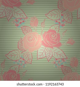 Summertime vector floral seamless pattern. Abstract background composition with rose flowers in beige, pink and blue colors, splashes, doodles and stylized flowers.