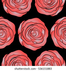 Summertime vector floral seamless pattern. Abstract background composition with rose flowers in pink and neutral colors, splashes, doodles and stylized flowers.