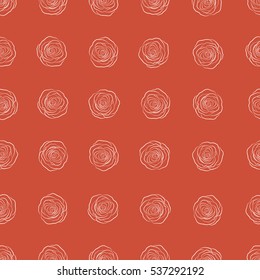 Summertime vector floral seamless pattern. Abstract monochrome background composition with rose flowers in orange colors, splashes, doodles and stylized flowers.