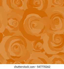 Summertime vector floral seamless pattern. Abstract background composition with rose flowers in orange and beige colors, splashes, doodles and stylized flowers.
