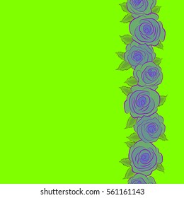 Summertime vector floral seamless pattern with place for your text. Abstract background composition with vertical rose flowers in violet, brown and green colors, splashes, doodles and stylized flowers