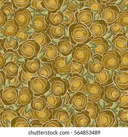Summertime vector floral seamless pattern. Abstract background composition with rose flowers in yellow colors, splashes, doodles and stylized flowers.