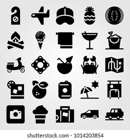 Summertime vector icon set. car, coconut, truck and beach