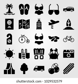 Summertime vector icon set. doorknob, sunglasses, crab and swimsuit