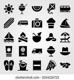 Summertime vector icon set. ice cream, sun, sand bucket and car