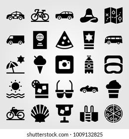 Summertime vector icon set. pamela, ice cream, sport car and bicycle