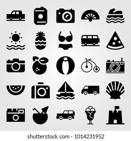 Summertime vector icon set. pineapple, orange, bikini and ice cream