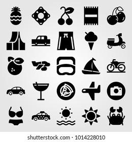 Summertime vector icon set. sailboat, lifeguard, pineapple and orange