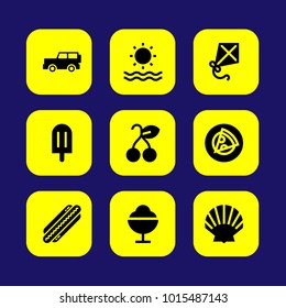 Summertime vector icon set. sea, car, sun and kite