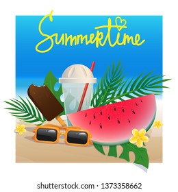 Summertime vector illustration. Bright summer meal banner