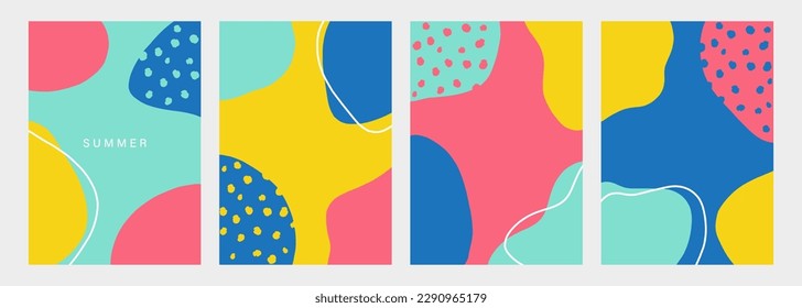 Summertime Vibes Set for social media posts with bright colors and abstract shapes. Template for creative graphic design. Vector illustration.