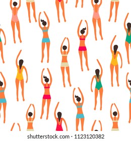 summertime vintage seamless pattern. Cartoon characters. Vector illustration in flat style.