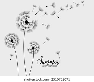 Summer.Wild flower dandelion in a vector style isolated. Vector flower for background, dandelion flying wall decal children's room 