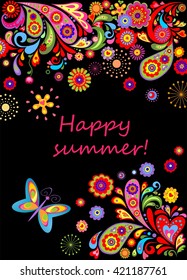 Summery banner with abstract flowers colorful pattern