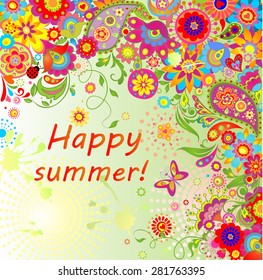 Summery card with paisley and colorful flowers