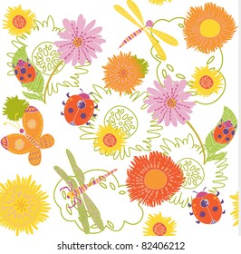 summery floral seamless pattern