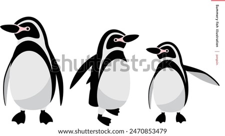 Summery vector illustration of a simple, cute black and white penguin parent and child at a zoo or aquarium.