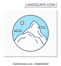 Summit color icon. Top of hill or mountain. Highest point. Landscape concept.Isolated vector illustration