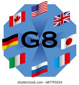 Summit of developed countries, image of G8, national flag of G8 participating countries, vector data