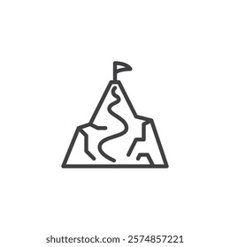 Summit Flag line icon. linear style sign for mobile concept and web design. A flag a top a mountain outline vector icon. Goals, success, and international cooperation symbol, logo illustration