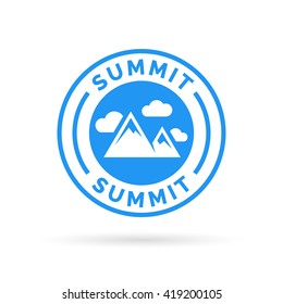 Summit Icon With Mountain Peak Symbol Stamp. Vector Illustration.