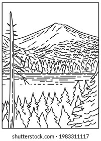 Summit of Lassen Peak Volcano Within Lassen Volcanic National Park in Northern California United States Mono Line or Monoline Black and White Line Art