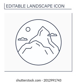 Summit line icon. Top of hill or mountain. Highest point. Landscape concept.Isolated vector illustration. Editable stroke