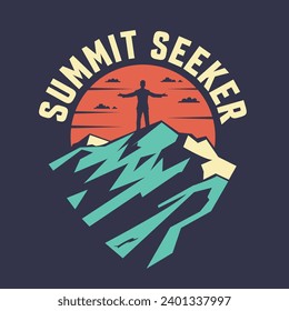 summit seekar moutain outdoor hiking adventure t-shirt design This design is perfect for t-shirts, posters, cards, mugs and more. vector