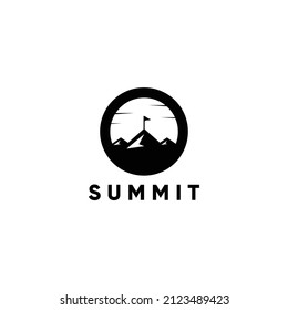  Summit and sun logo, mountain peak logo icon vector template