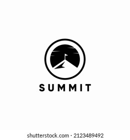  Summit and sun logo, mountain peak logo icon vector template