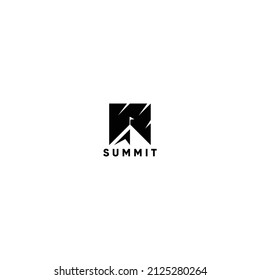 Summit and sun logo, mountain peak logo icon vector template