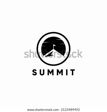  Summit and sun logo, mountain peak logo icon vector template