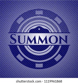 Summon badge with denim background