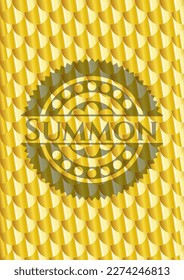 Summon gold shiny badge. Scales pattern. Vector Illustration. Detailed. 