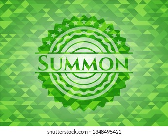 Summon green emblem with mosaic ecological style background