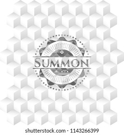 Summon grey badge with geometric cube white background