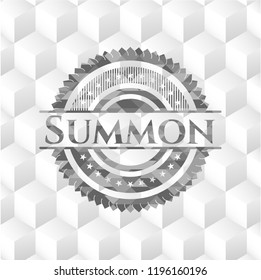 Summon grey badge with geometric cube white background