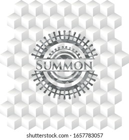 Summon grey badge with geometric cube white background