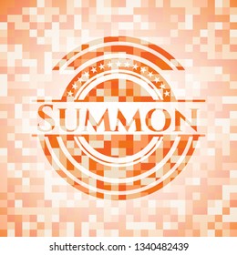 Summon orange tile background illustration. Square geometric mosaic seamless pattern with emblem inside.