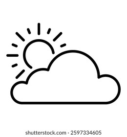 summy icon, designed with black editable stroke, featuring a sun behind a cloud