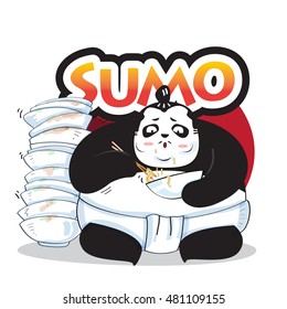 Sumo bear, Eat noodle,bear Japan Sumo cartoon vector 10