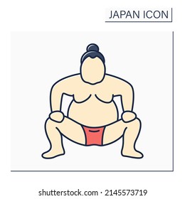 Sumo color icon. Full-contact wrestling competition. Rikishi. Japan national sport. Martial arts. Japanese culture concept. Isolated vector illustration