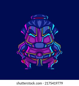 Sumo cyberpunk logo line pop art portrait fiction colorful design with dark background. Abstract vector illustration.