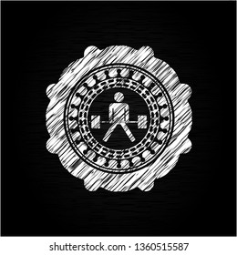 sumo deadlift icon drawn chalk emblem, retro style, chalk or chalkboard texture