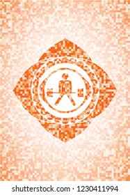 sumo deadlift icon inside abstract orange mosaic emblem with background