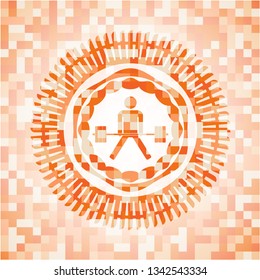 sumo deadlift icon inside abstract orange mosaic emblem