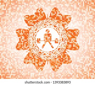 sumo deadlift icon inside abstract orange mosaic emblem
