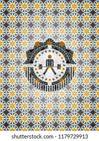 sumo deadlift icon inside arabesque badge background. arabic decoration.
