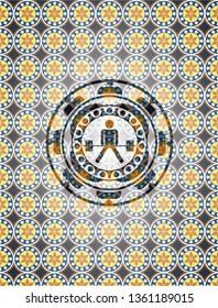 sumo deadlift icon inside arabesque emblem background. arabic decoration.