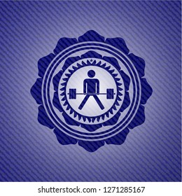 sumo deadlift icon inside badge with denim texture